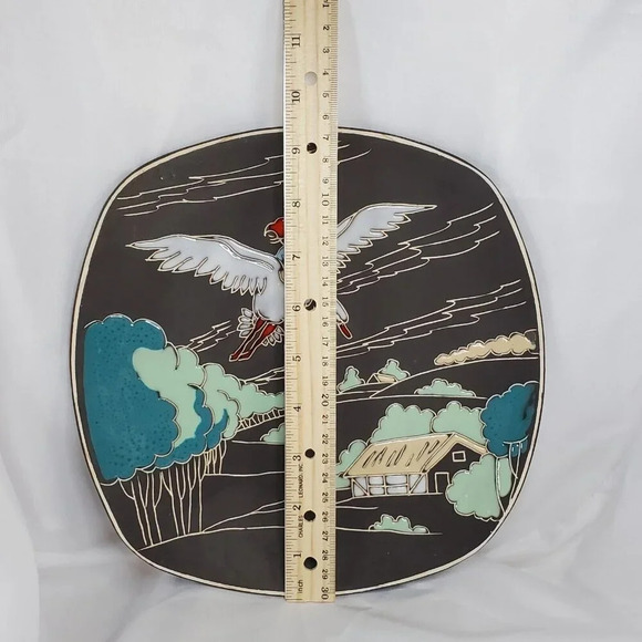 Norwegian Pottery Folk Art Black Plate Handmade NORWAY signed Nilo Holgerson 734 - Picture 7 of 11